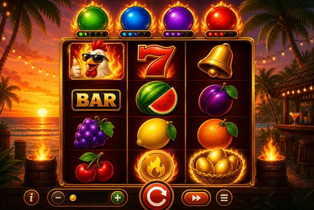 Chicken Fire bonus trigger: Coin on reel 1, Collect in the center, Coin on reel 3